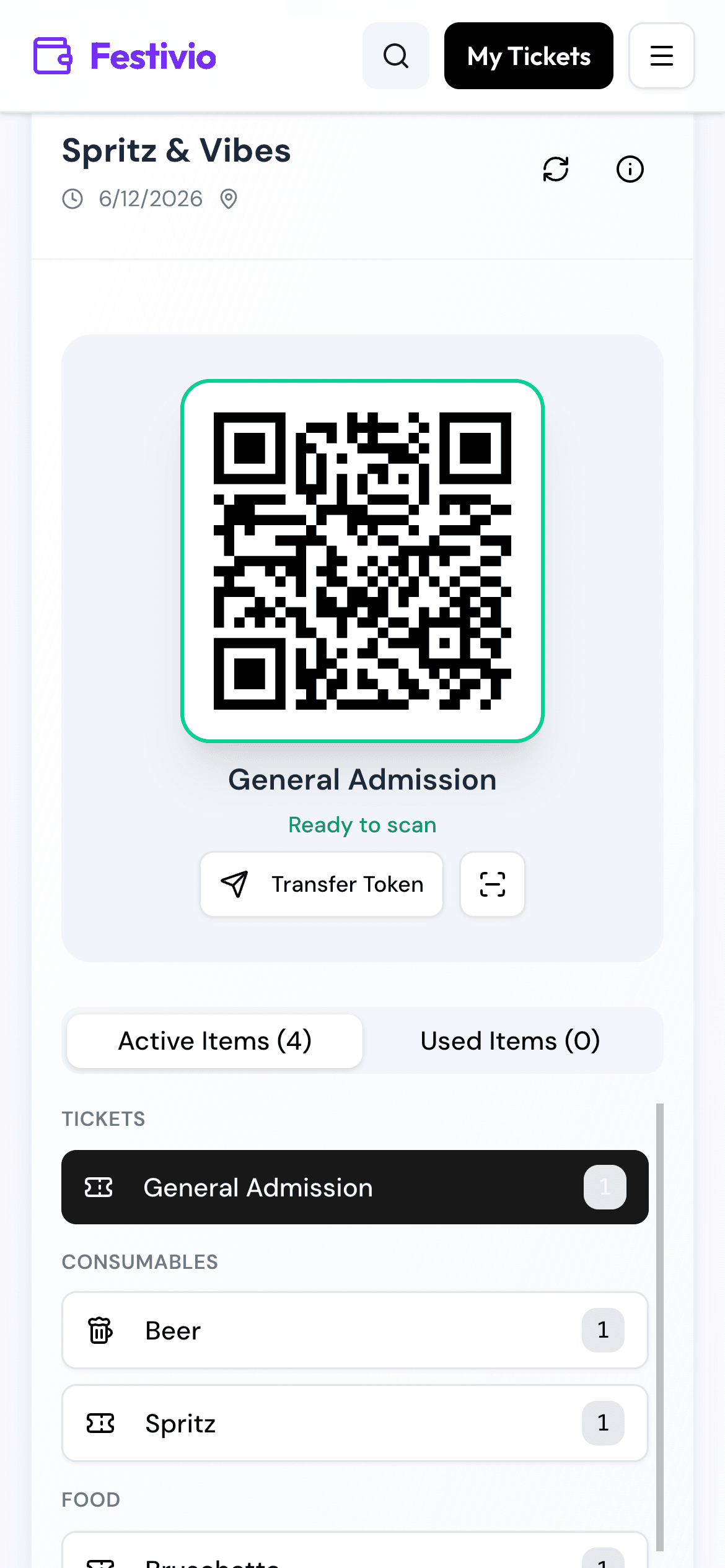 Festivio attendee wallet screenshot